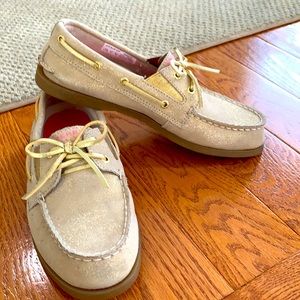 Gold glittery Sperry topsiders boat shoes